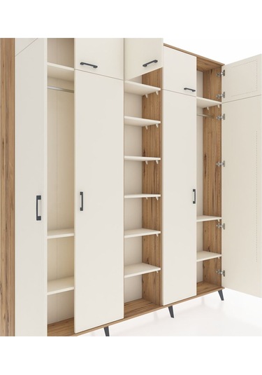 Arges Dolap 12 Raflı 9 Kapaklı 2 Askılı 220x30x243 Çam-aytaşı/aytaşı Aytası/aytası