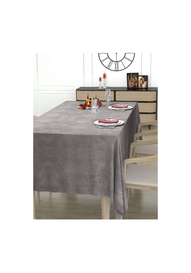 Daily Series Kadife Dokulu Açık Gri Rengi Masa Örtüsü Açık Gri