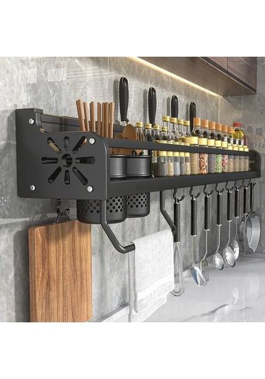 Lemestar 60cm Çift Bölmeli Mutfak Çekmecesi - 4 Bölme Ve 10 Kanca İle Pratik Saklama Siyah