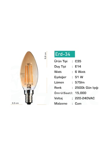 Heka Rustik Led Ampul 6w E14 2500k Gün Işığı