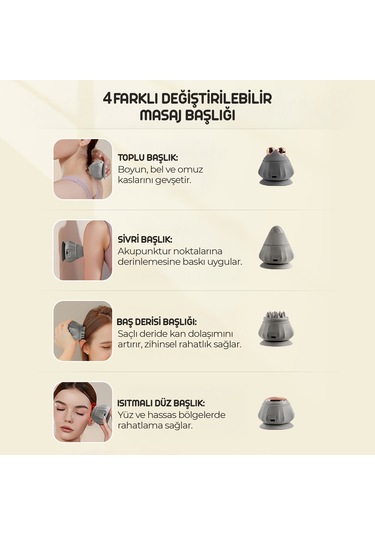 Relaxus 4 Başlıklı Silikon Vücut Masaj Aleti Şarjlı