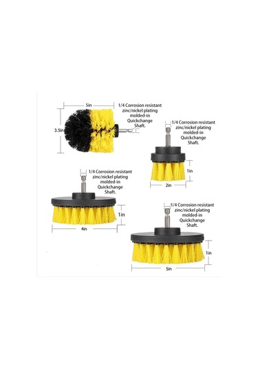 4 Parçalı Elektrikli Fırça Seti, Yuvarlak Temizleme Fırçası, Sarı