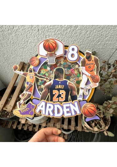 Basketbol Temalı Erkek Çocuk Doğum Günü İsme Özel 3d Pasta Süsü Cake Topper Çocuk
