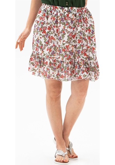 Buse Vual Kısa Etek Tomurcuk Desen Beyaz 6165