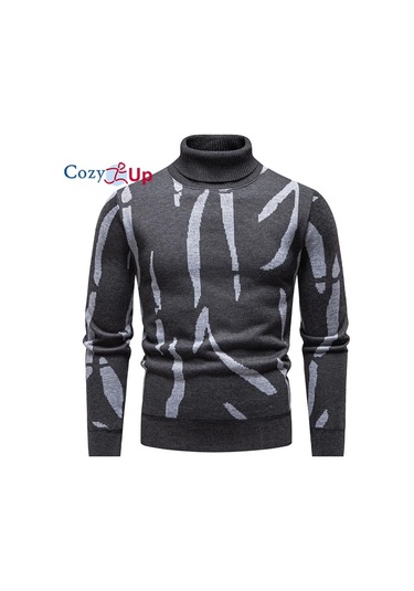 Cozy Up Erkek Kalınlaştırılmış Ve Kabarık Yüksek Yaka Kazak Koyu Gri