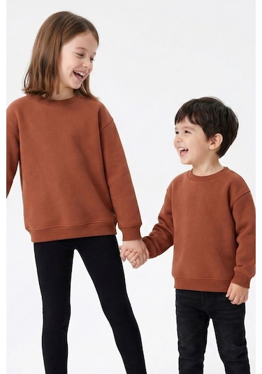 Zuzunga 3'lü Basic Şardonlu Çocuk Sweatshirt Kahverengi-haki-lacivert