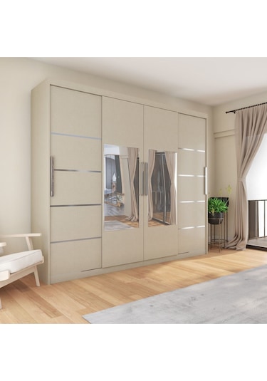 Sürgülü Gardırop Dört Kapaklı 320/210cm Koton Vizon Rengi