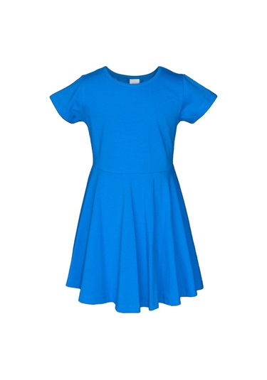 Lovetti Saks Kız Çocuk Düz Basic Kısa Kol Elbise 9560S018 Saks