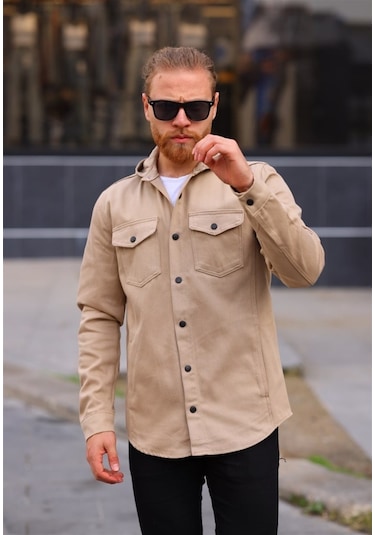 Vizon Renk Kapüşonlu Kot Ceket Vizon