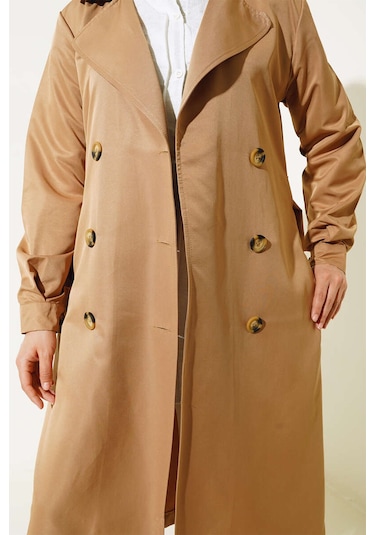 Bigdart T5853 Kruvaze Yaka Tesettür Trençkot - Taba 001