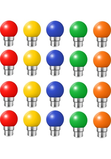 B22 Süngü Soketli 20 Adet Renkli Led Ampul, Mini Küre Tarzı, Verandalarda, Bahçelerde, Partilerde Ve Noel'de Golf Toplarını Süslemek İçin İdealdir.