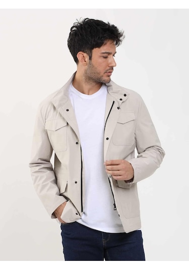 Dufy Bej Erkek Regular Fit Düz Hakim Yaka Safari Mont - 104379-Bej