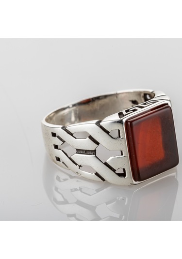Gümüş Akik Taşlı Kare Model Erkek Yüzük