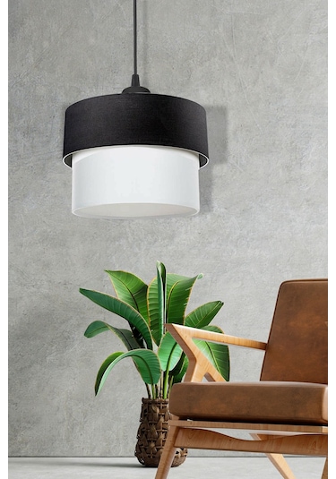 Pasta Sarkıt Çap 30 Cm Siyah Beyaz Avize Kumaş Pav60 Siyah