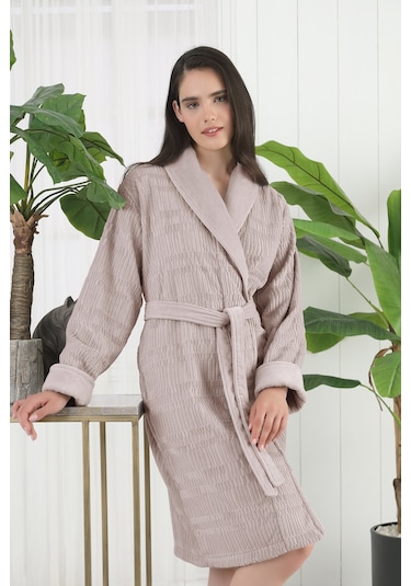 Sadem Organik Spruce Şal Yaka Bornoz Bej