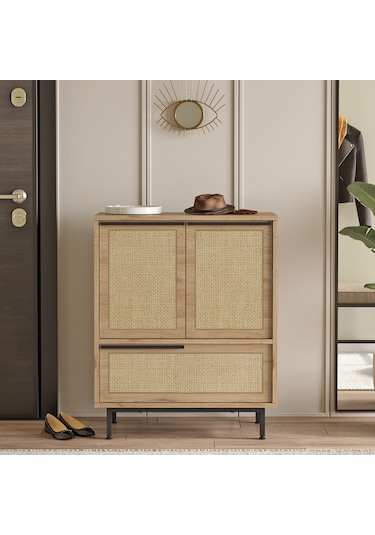 Lidya Ayakkabılık Çok Amaçlı Dolap 3 Kapaklı Metal Ayak Kahverengi