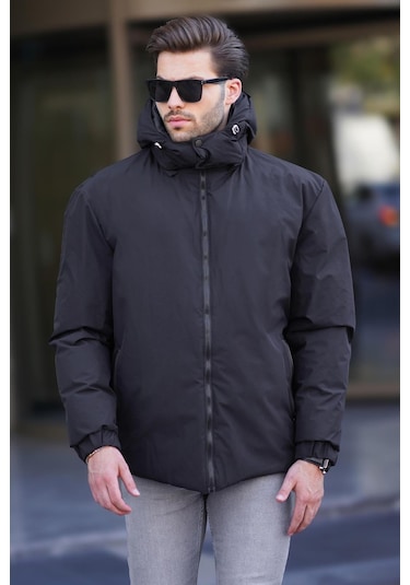 Madmext Siyah Kapüşonlu Oversize Erkek Şişme Mont 7237 Siyah