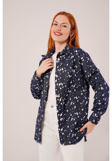 Eskitme Görünümlü Denim Mavi Gömlek Mavi