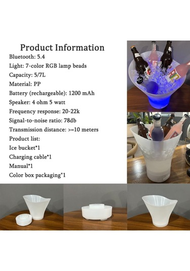Yifomall 7l Led Işıklı Bluetooth Buzluk Hoparı - 5w Subwoofer, 7 Renkli Aydınlatma, Kamp Ve Partiler İçin Taşınabilir Ses Cihazı Beyaz