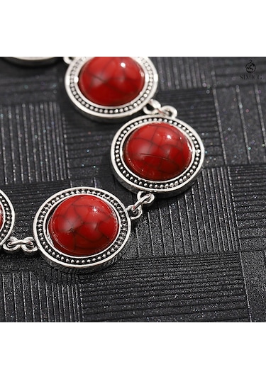 Bohem Etnik Tarzı Turkuaz El Takısı Klasik Açık Lüks Kırmızı Turkuaz Kırmızı