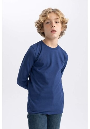 DeFacto Erkek Çocuk Bisiklet Yaka Basic Düz Uzun Kollu Tişört B7771A8NSNV131 Lacivert