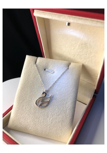 Kadın Gümüş Kolye - Kuğu Model Zircon Taşlı 925 Ayar Kolye