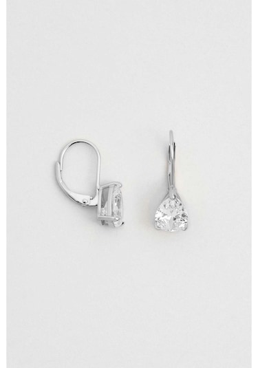 Damla Kesim 18 Ayar Beyaz Altın Kaplama Gümüş Küpe Beyaz