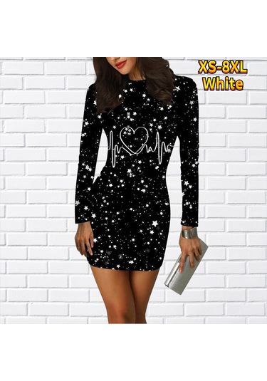 Beyaz Uzun Kollu Bodycon 3d Aşk Devre Baskı Elbise Kadın Mini Elbiseler Sonbahar Sıska Sıkı Parti Vestidos Beyaz