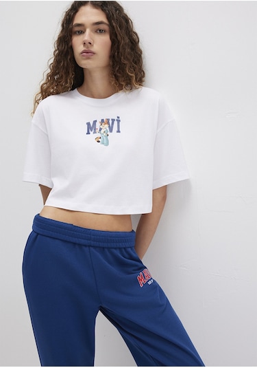 Mavi - Kedi Logo Baskılı Beyaz Tişört 1613284-620 Beyaz