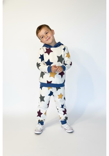 Yıldız Baskılı Kapşonlu 2 Li Takım İndigo