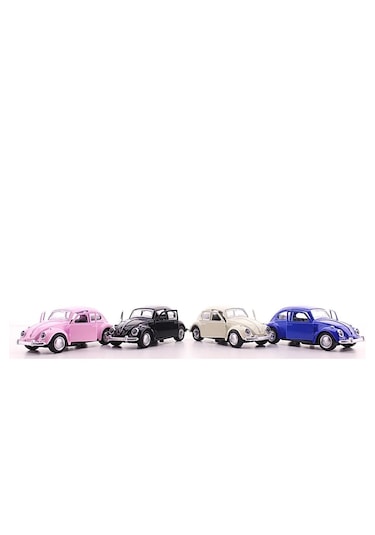 Mobgift 4'lü Set Beyaz Pembe Siyah Lacivert Metal Vosvos Araba Bü