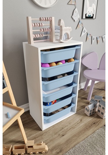 %100 Mdf - Small Mono 6 Sepetli Oyuncak Dolabı Mavi