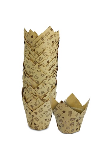 Kafem Muffin Kek Kapsülü Kalın Tulip Kraft Desenli 50li X 5 Paket - K32 Sarı