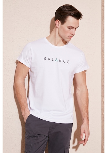 Buratti Pamuklu Slim Fit Bisiklet Yaka Erkek T Shirt 541Balance Beyaz
