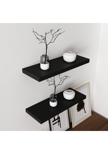 Minar Gizli Tutuculu 2'li Duvar Rafı 60 Cm - M.siyah