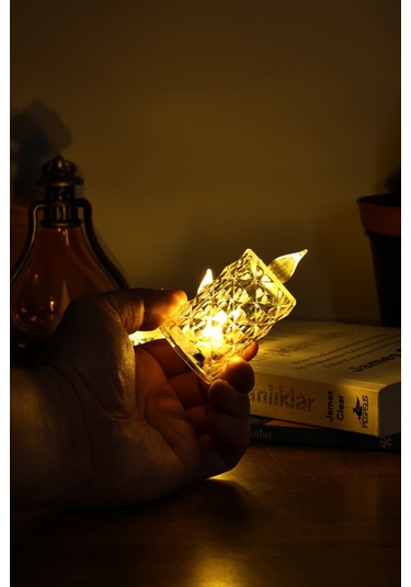 3 Lü Elmas Kristal Desenli Led Mum Seti Pilli Dumansız Alevli Dekoratif Yapay Mum Sarı