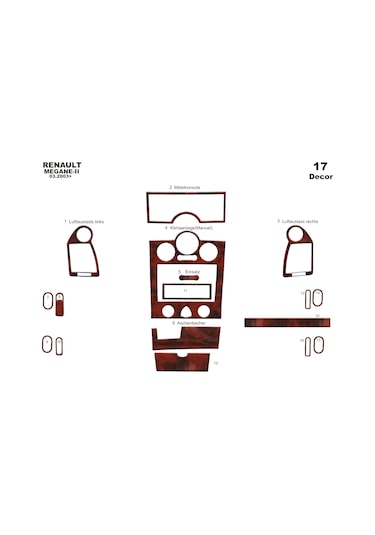 Renault Megane 2 Konsol-torpido Kaplama Digital Klima 2003-2009 17 Parça-maun Maun