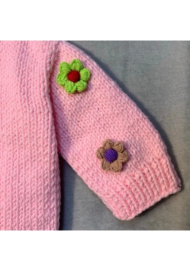 Uretti - Eylem 6333 - El Yapımı Çiçekli Kız Çocuk Hırkası - 12 - 24 Ay Pembe