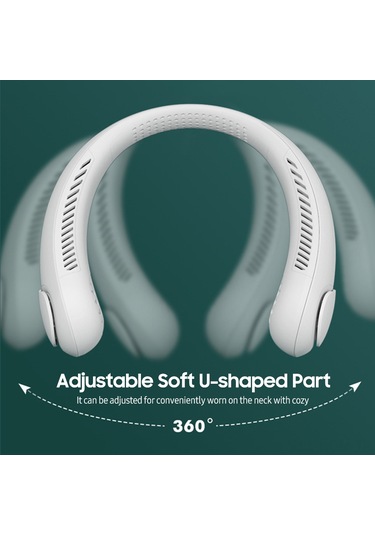 Suofeng Boyun Bağlı U Tipi 3 Seviye Hızlı Usb Şarjlı Lityum Fan - Yaprakssız, Saç Kırpmaz, Doğal Rüzgar, Beyaz