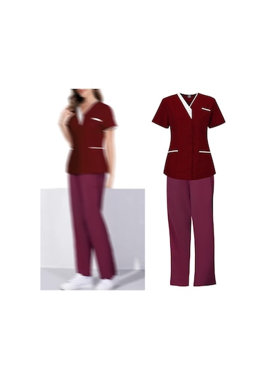 Suntek Kadın Scrubs Estetisyen Güzellik Salonu Kırmızı