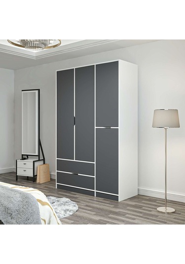 Elina 3 Kapaklı Dolap - Beyaz/antrasit Çok Renkli