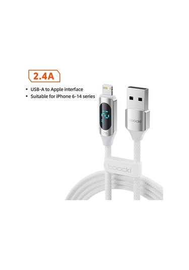 Toocki Led Ekran Usb Kablosu İphone Uyumlu 14 13 12 11 Pro Max Hızlı Şarj Cihazı Şarj 2.4a White 1m Diğer