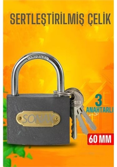 Çelik Asma Kilit 60 Mm 3 Anahtarlı Sonax Design