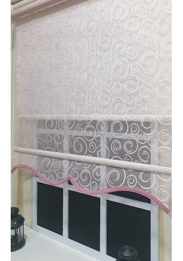 Çift Mekanizmalı Pembe Tül Perde Ve Ekru Stor Perde Stb2015-v12