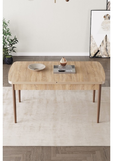 Mona Meşe 80x132 Açılabilir Mdf Masa Yemek Odası Takımı, Mutfak Takımı 4 Sandalye, 1 Bench Meşe Masa - 4+1 Gri - Ceviz Ayak