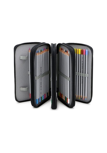 72 Gözlü Kalem Kutusu Çizim Ve Boyama Kalemleri İçin Geniş Depolama, Kare Dizaynlı Kırtasiye Organizer, Düz Renkli Kroki Ve Sanat Malzemeleri Çantası Siyah