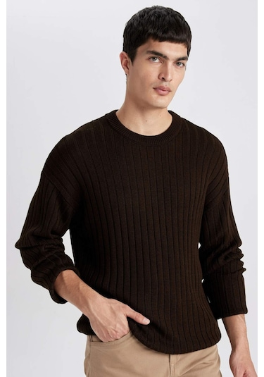 DeFacto Relax Fit Bisiklet Yaka Basic Düz Triko Kazak B9723AX24SPBN497