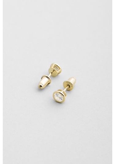 Beyaz Taşlı 18 Ayar Sarı Altın Kaplama Gümüş Tek Taş Küpe Altın Kaplama