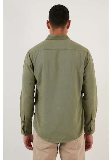 Buratti Pamuklu Regular Fit Düğmeli Yaka Erkek Gömlek Cf20S111871 Haki