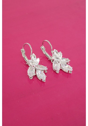 By Zeyna Aksesuar Kadın Vip Seri Baget Zirkon Taşlı 925 Ayar Gümüş Klipsli Küpe Seti-4193 Gümüş